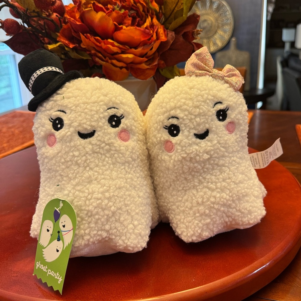 Ghost Party plush ghost couple Halloween fall decoration. Weighted stand up. 8”